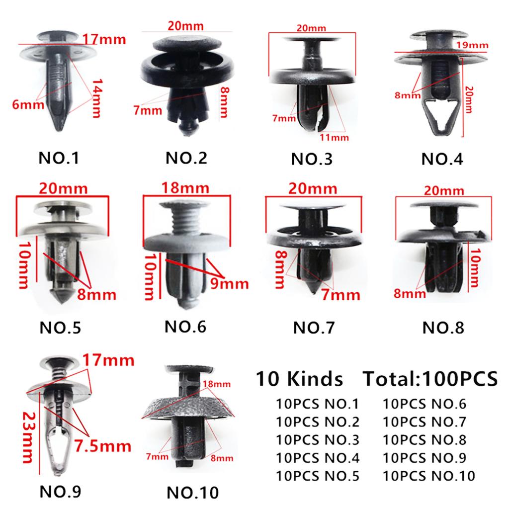 100Pcs Car Auto Bumper Fender Mixed Screw Rivet Plastic Fastener Clip Universal