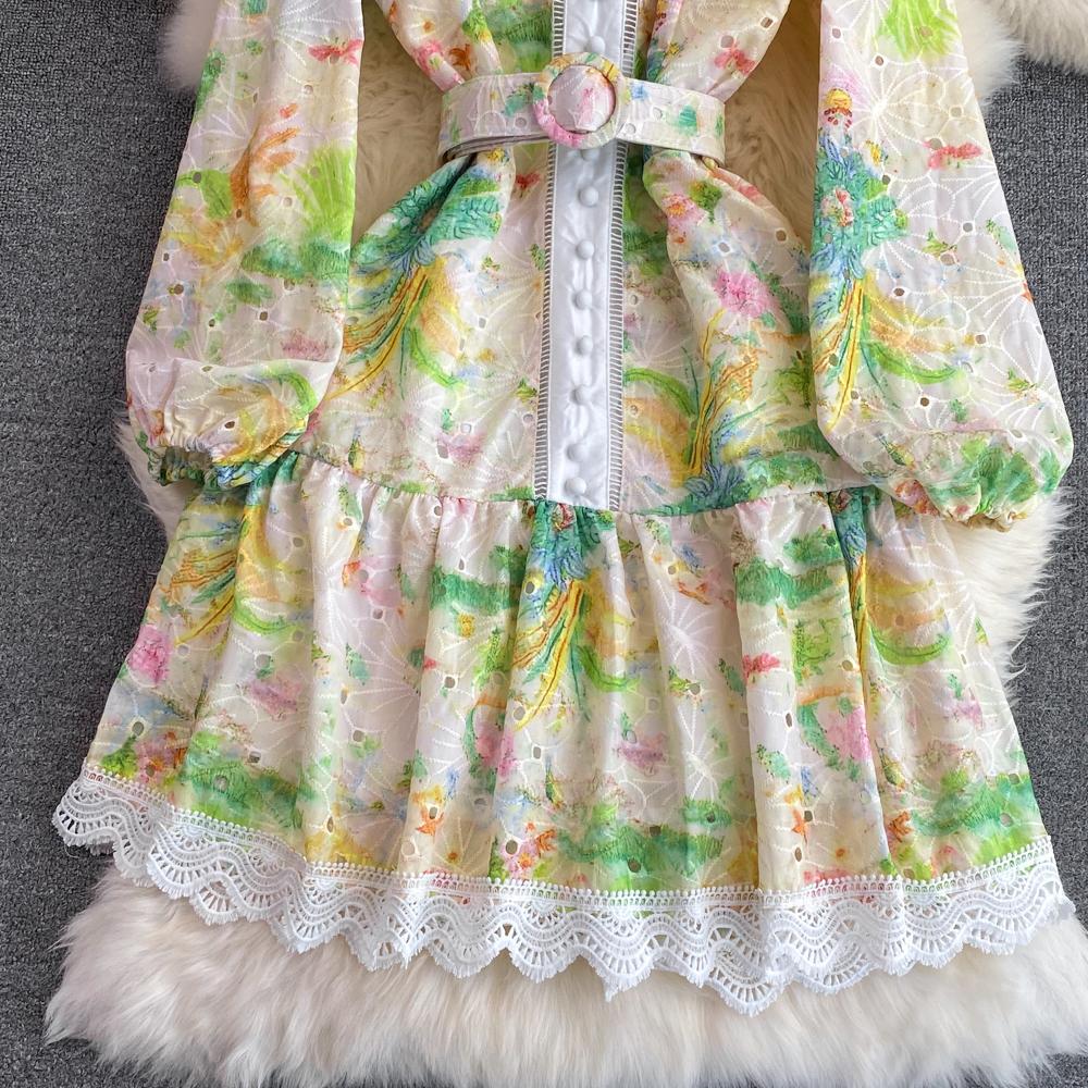 Женское однобортное платье в стиле ретро с рукавами-фонариками и принтом, женские шикарные мини-короткие пляжные платья в стиле бохо