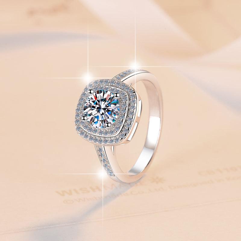 D Color Moissanite Ring 1 Carat Square Geometric Luxury Inlaid Sterling Silver Ring Engagement Ring Wedding Ring Gift for Girlfriend