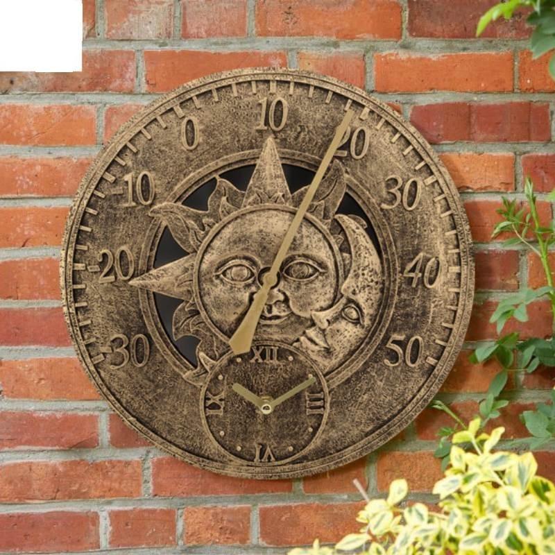 Винтажные настенные часы из смолы в европейском стиле с отображением температуры для декора гостиной и спальни