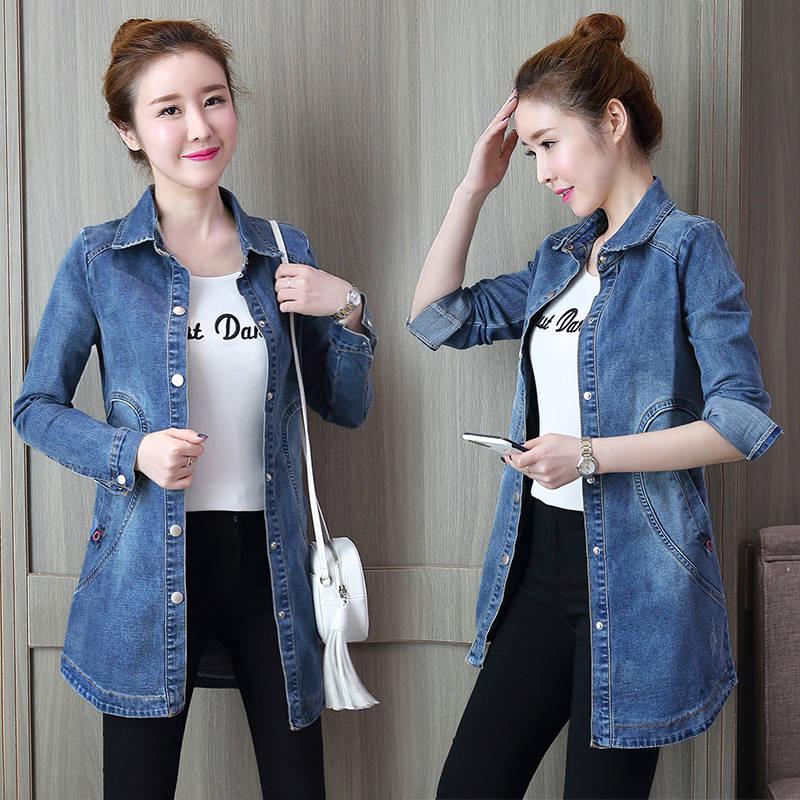 Women Plus Size Denim Jacket Long Jeans Jacket Coat Casual Frayed Female Basic Jackets