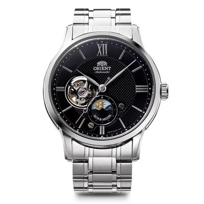 Orient Часы Sun and Moon Automatic, механические, автоматические, отечественный производитель, гарантия, классические, черные SUN&MOON RN-AS0001B, мужские