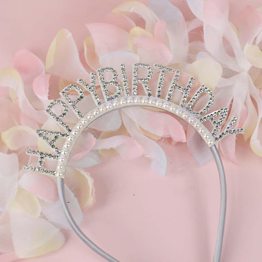 Pearl Zinc Zinc Alloy Queen Letter Birthday Hair Hoop Rhinestone Crown Happy Birthday Headband Female Jewelry
