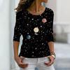 Топы для женщин, черная футболка с 3D-принтом звездного неба, футболка с круглым вырезом и длинными рукавами, осенний повседневный тонкий пуловер, женский топ с длинными рукавами
