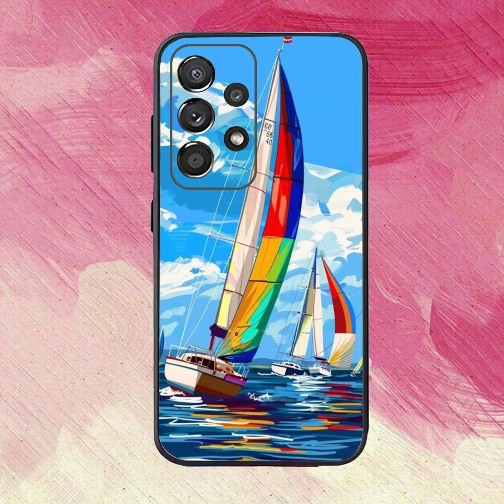 Sailing S-Ship Boat Phone Case For Samsung S25,S24,S21,S22,S23,S30,Ultra,S20,Plus,Fe,Lite,Note,10,9,5G Black Cover