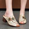 Женские шлепанцы с полым цветочным узором, с открытым носком, удобные, универсальные, на среднем каблуке, женские сандалии, женская обувь