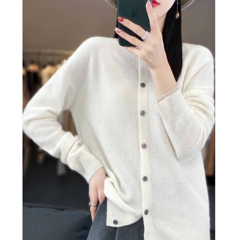 Knitted Cardigan Women's Spring and Autumn Simple Loose Sweater Coat Round-neck Long-sleeved Casual Sweater Cardigan
