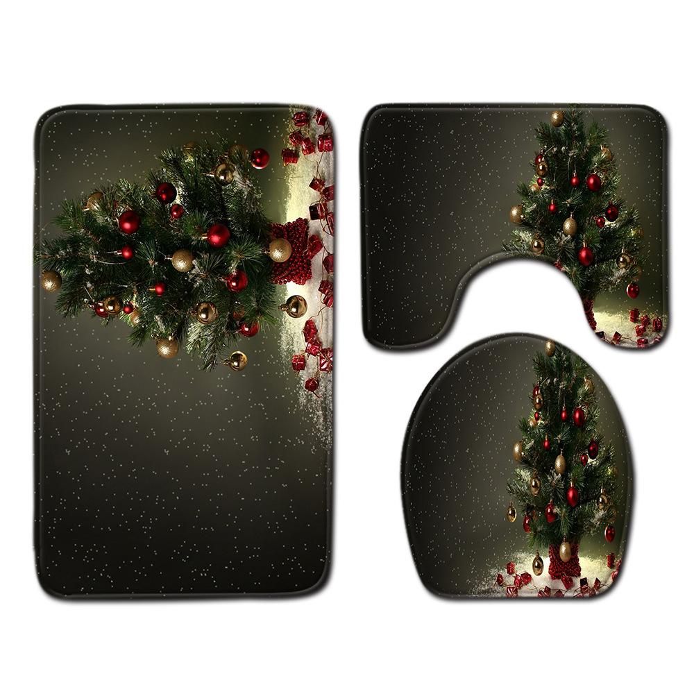 Christmas Bathroom Floor Mat Toilet Three-Piece Set