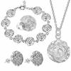 Silver Plated Necklace Set S925 Silver Earrings Bracelet Set Rose Set Silver Plated Flower Bracelet Necklace Earrings Three Piece Set
