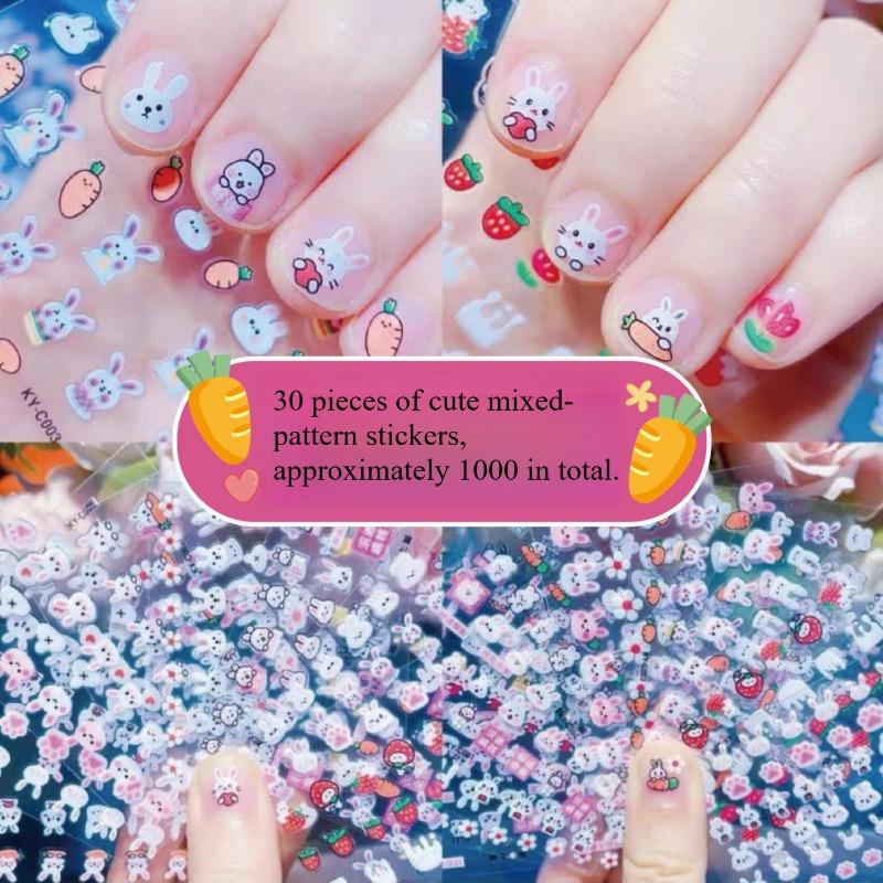 1 НАБОР/30 ШТ. детская мультяшная милая милая наклейка на ногти с кроликом для девочки, малыша, награда в детском саду, подарок, наклейка для ногтей