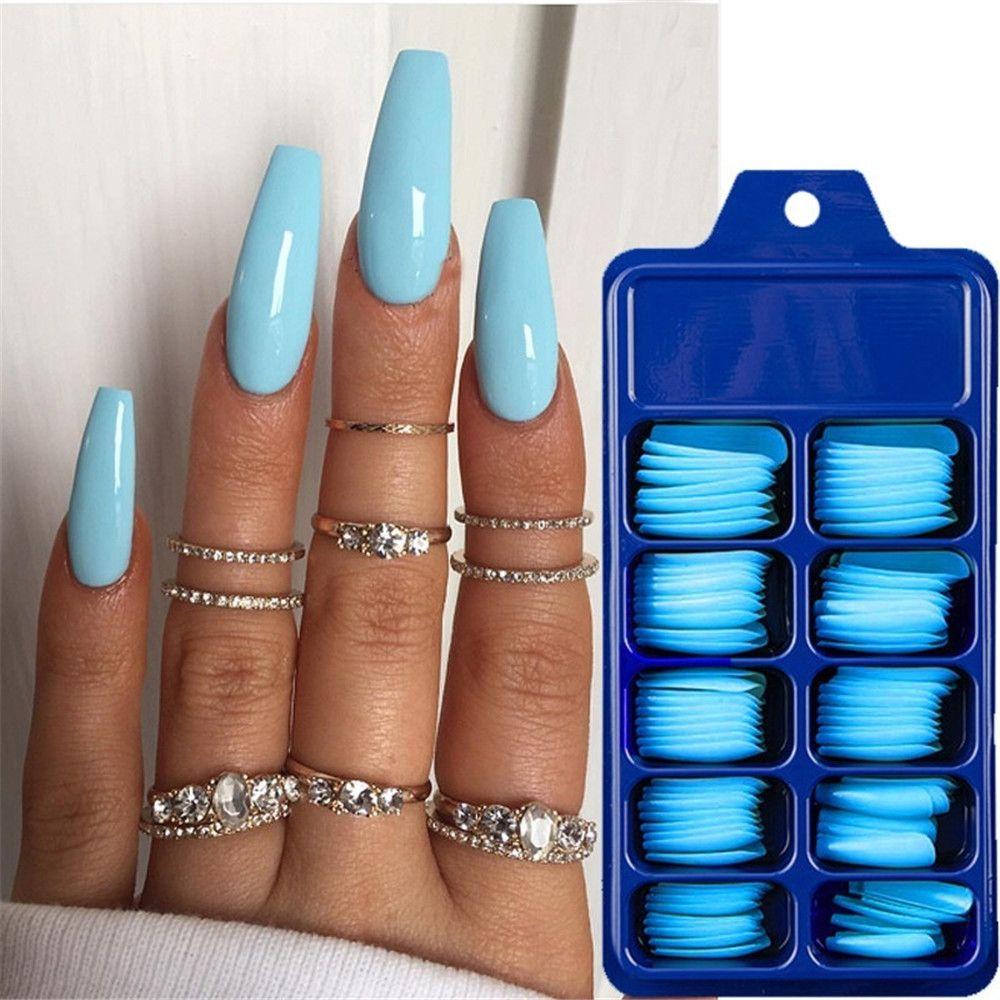100Pcs/Set Candy color Beauty Tools Acrylic False Nail Tips Full Cover Coffin Fake Nails Manicure