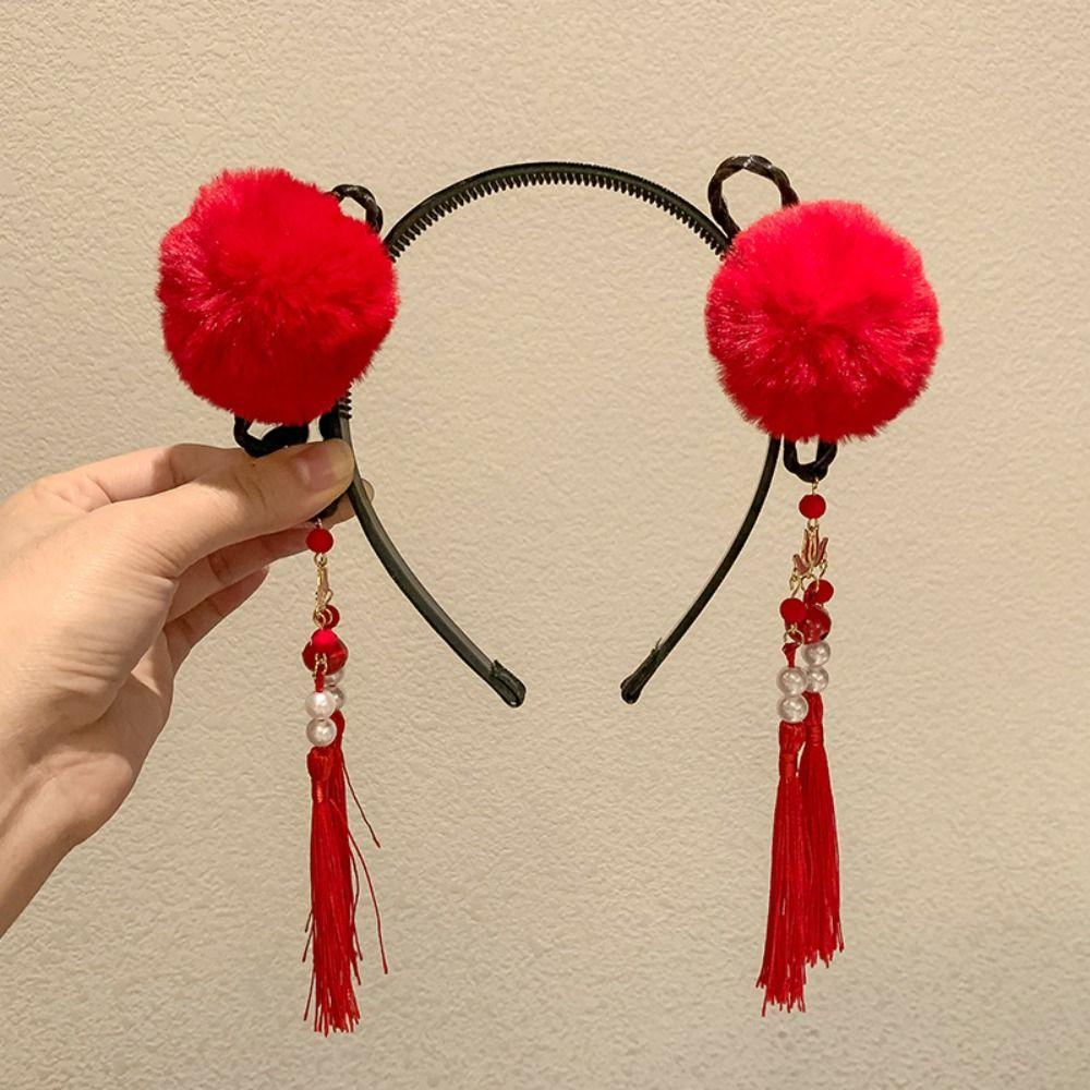 Braid Hair Children Wig Headband Flower Hanfu Hair Sticks Simple Red Bow Hairband Baby