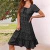 Womens Square Neck Tiered Summer Dresses Casual Floral Short Sleeved A-line Swing Flowy Dress Beach Boho Sundress