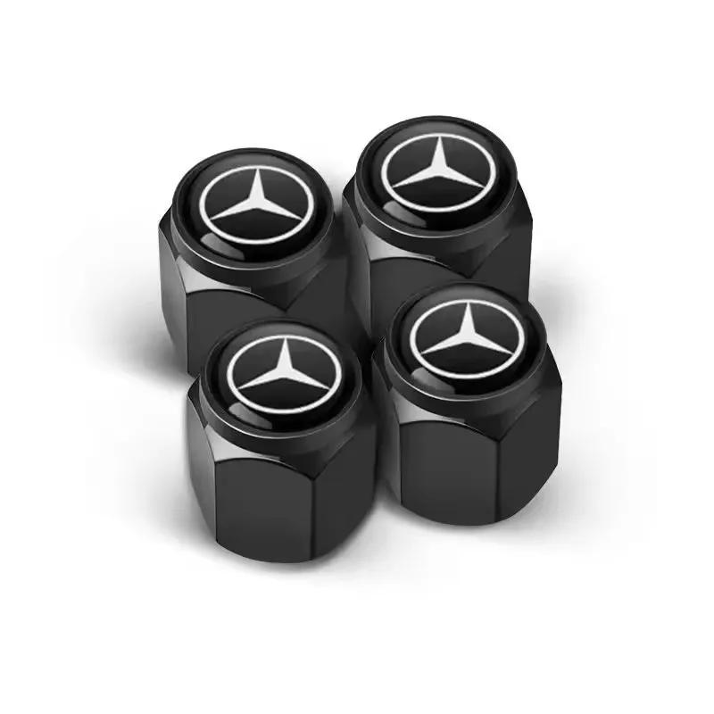 AAUB1 4pcs Metal Car Wheel Tire Valve Caps Stem Case Covers For Mercedes Benz B/C/E/S Class A Class C200L GLC GLK CLA Accessories1