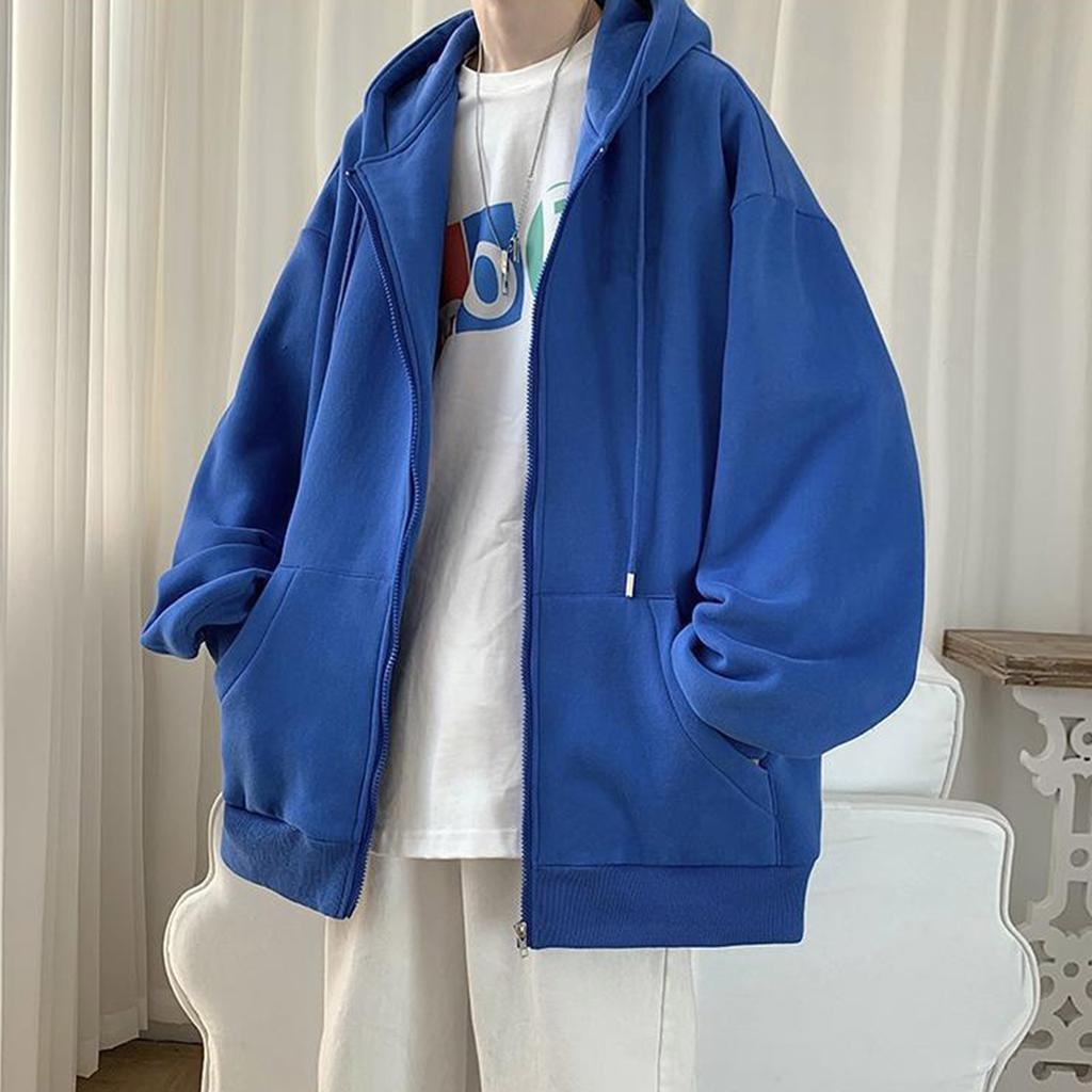 Мужская повседневная модная однотонная толстовка с длинными рукавами и капюшоном, с карманом на молнии