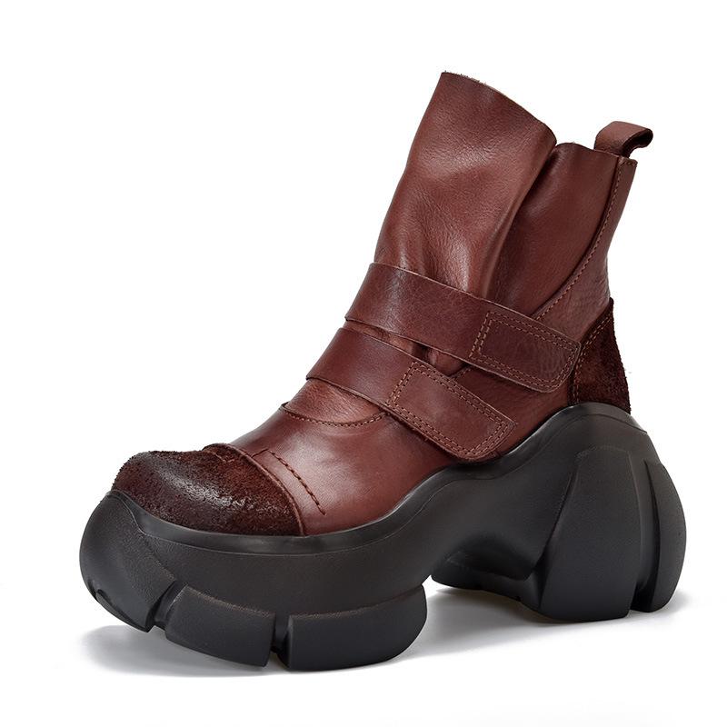 GKTINOO Ретро Ботильоны на Толстой Подошве 2024 Осень Зима Новые Натуральная Кожа Круглый Носок Однотонные Универсальные Туфли на Платформе