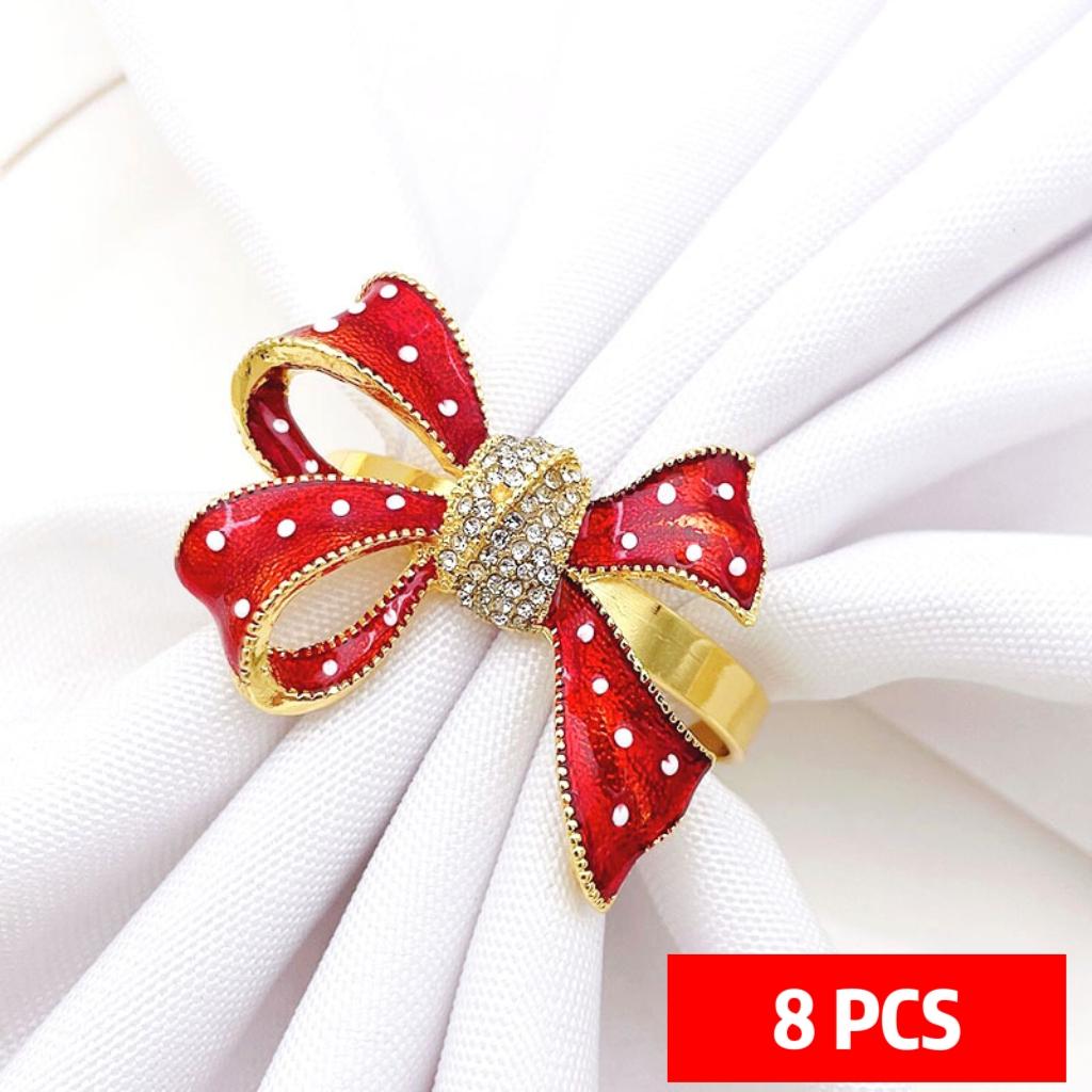 Рождественский красный бант, кольца для салфеток, металлический держатель салфеток, для рождественского украшения дома, украшение стола и аксессуары