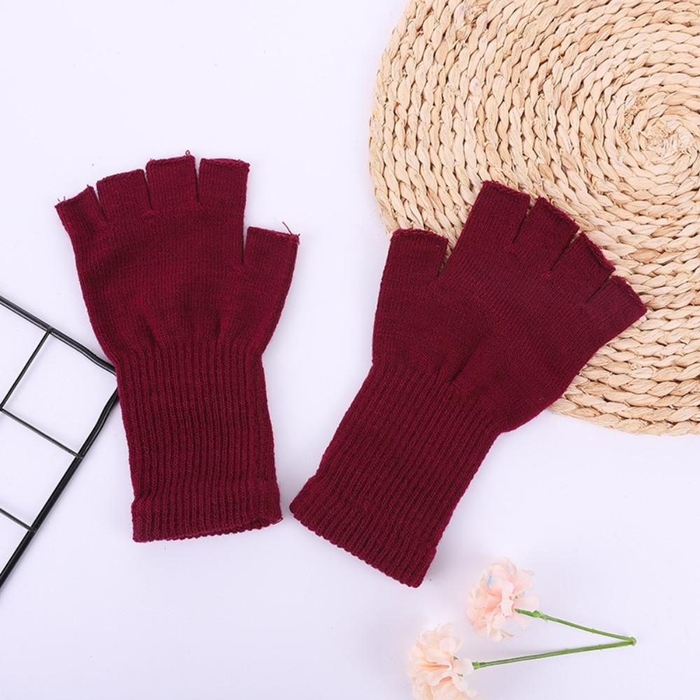 Перчатки с полупальцами чистого цвета, вязаные длинные перчатки для запястья, модные рабочие перчатки для женщин и девочек