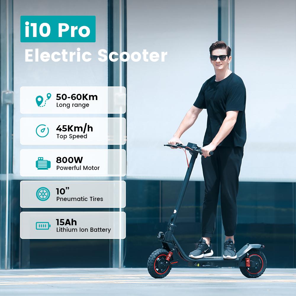 Electric Scooter Foldable iScooter 10" 800W Motor 48V 15AH Max Range 60Km Load 120Kg Black i10 Pro