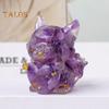 Natural Stone Nine-tailed Fox Figurine Positive Healing Energy Hand-carved Colorful Faux Crystal Love Heart Animal Statue Desktop Decoration Ornament