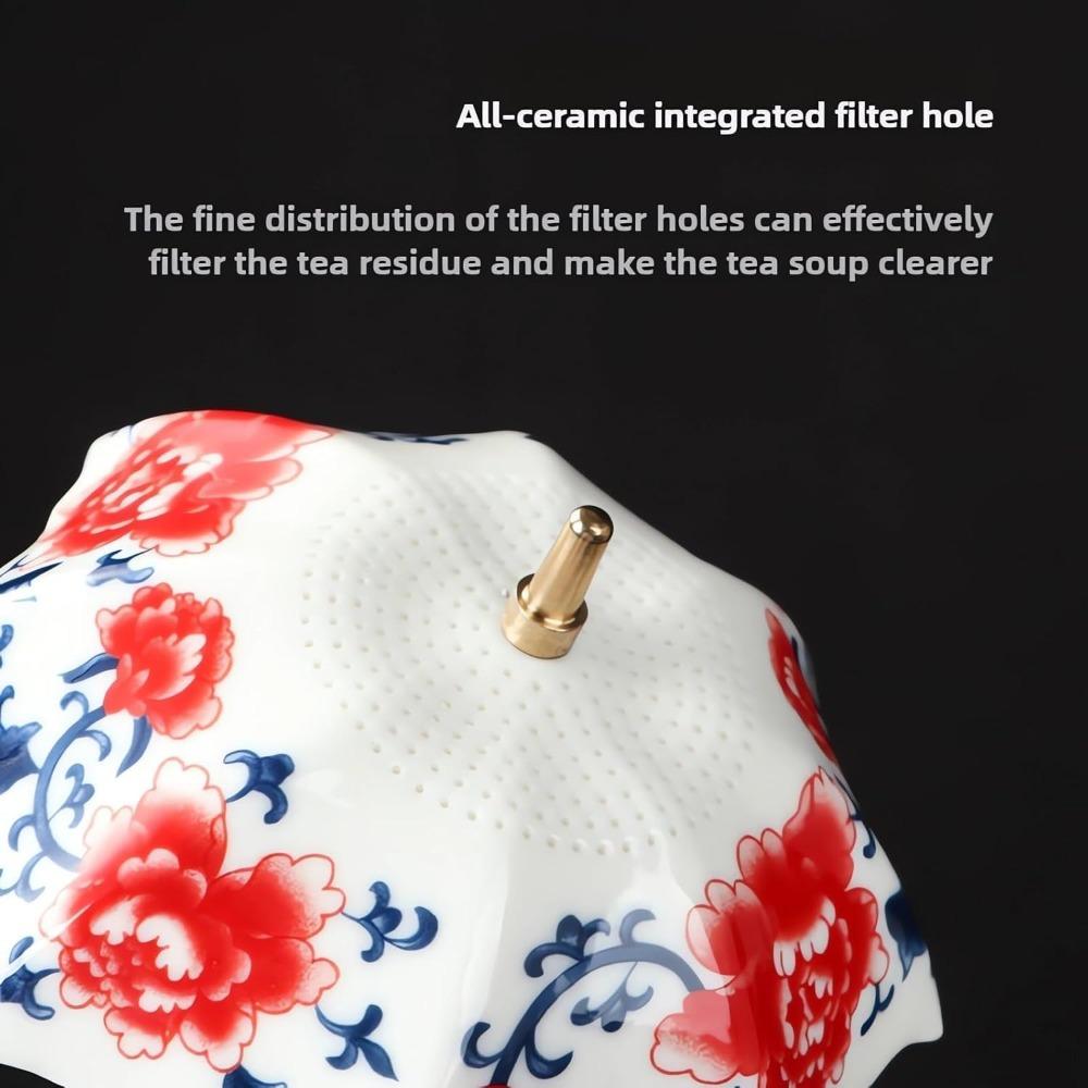 Umbrella Tea Strainer, Umbrella Shape Ceramic Tea Strain Elegant Peony Floral Loose Leaf Tea Filter with Matching Base