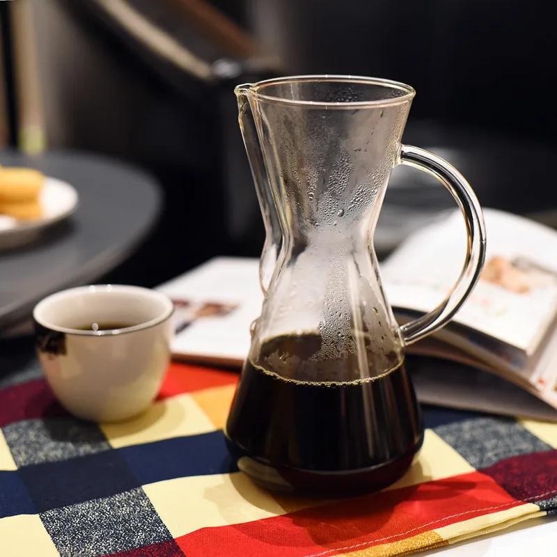 Waisted Glass Coffee Sharing Pot with Handle Large Capacity Heat-resistant Hand Brewing Pot Thickened Household Coffee Pot