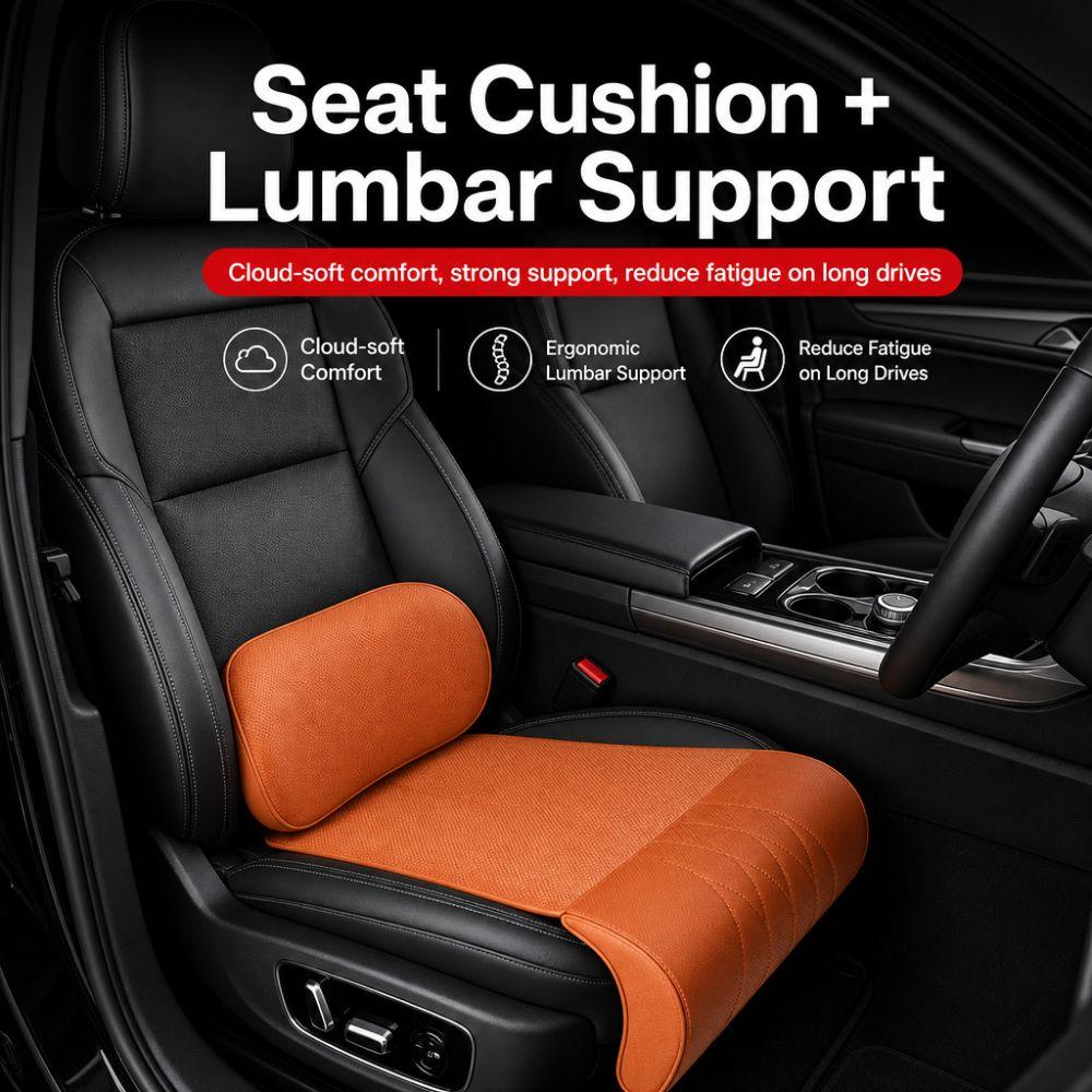 Leather Integrated Lumbar Leg Support Mat Memory Foam Extended Seat Cushion  Vehicle Universal