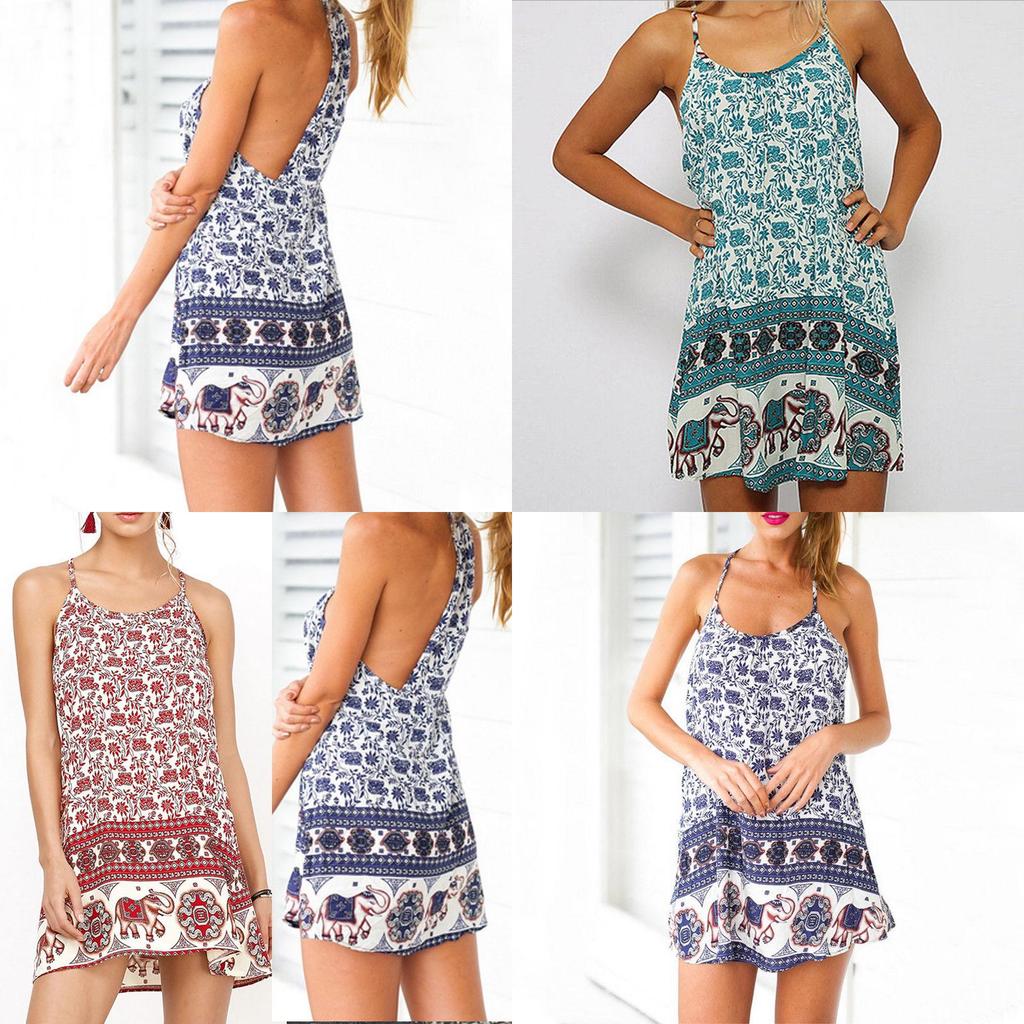 Elegant Women Summer Sleeveless Spaghetti Strap Evening Cocktail Beach Mini Dress