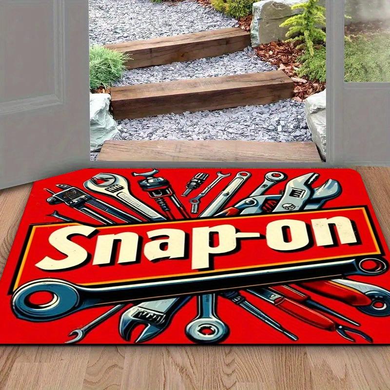 Нескользящий коврик для двери с логотипом Snap-On Tool, Ярко-красный с черно-белыми иллюстрациями, Моющаяся фланель для декора дома, офиса, гаража