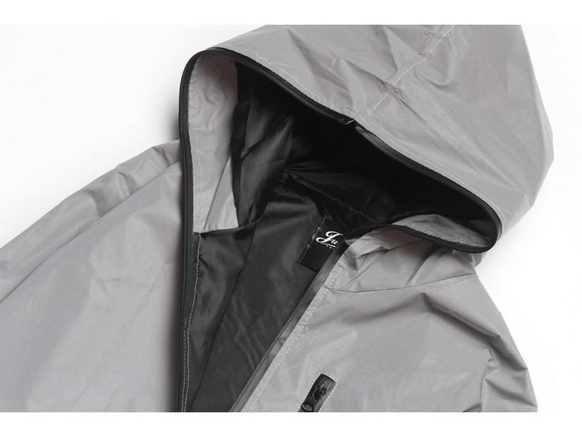 Men's Reflective Silver Grey Hooded Jacket - Trendy Spring/Autumn Streetwear for Outdoor Sports