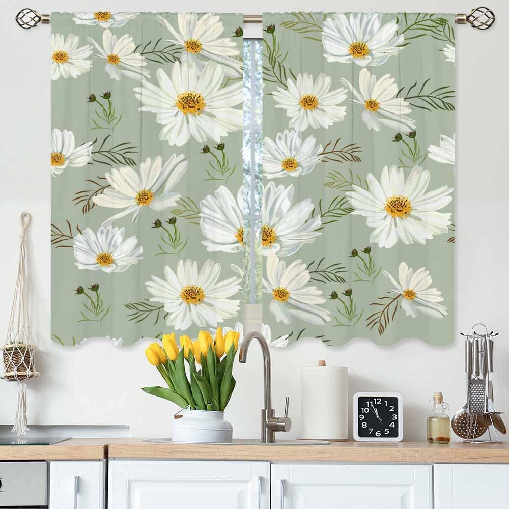 Japanese Style Kitchen Curtains Vintage Great Waves Kanagawa Artistic Short Tier Curtains for Bathroom Cafe Small Window Drapes
