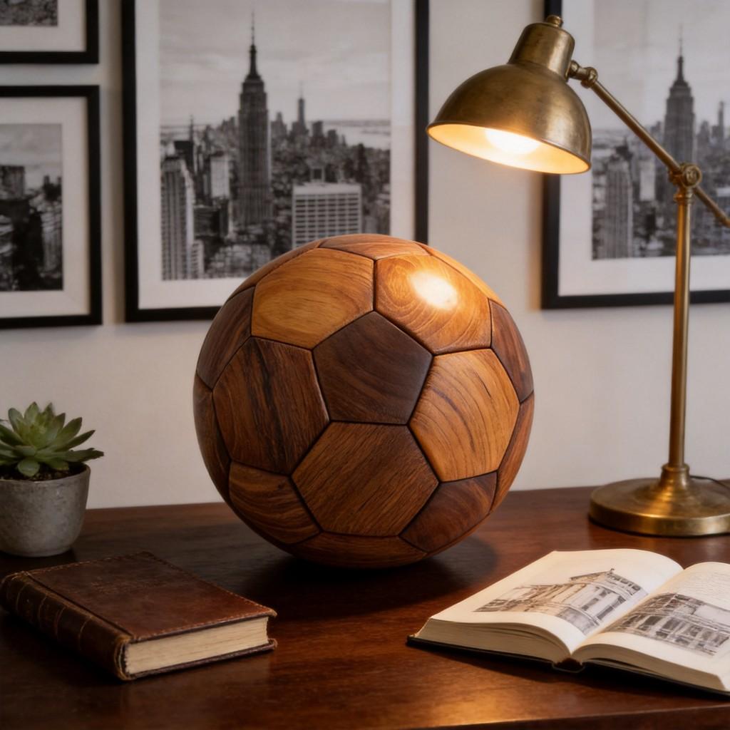 Teak Wood Soccer Decor With Traditional Joinery For Childrens Room And Gift