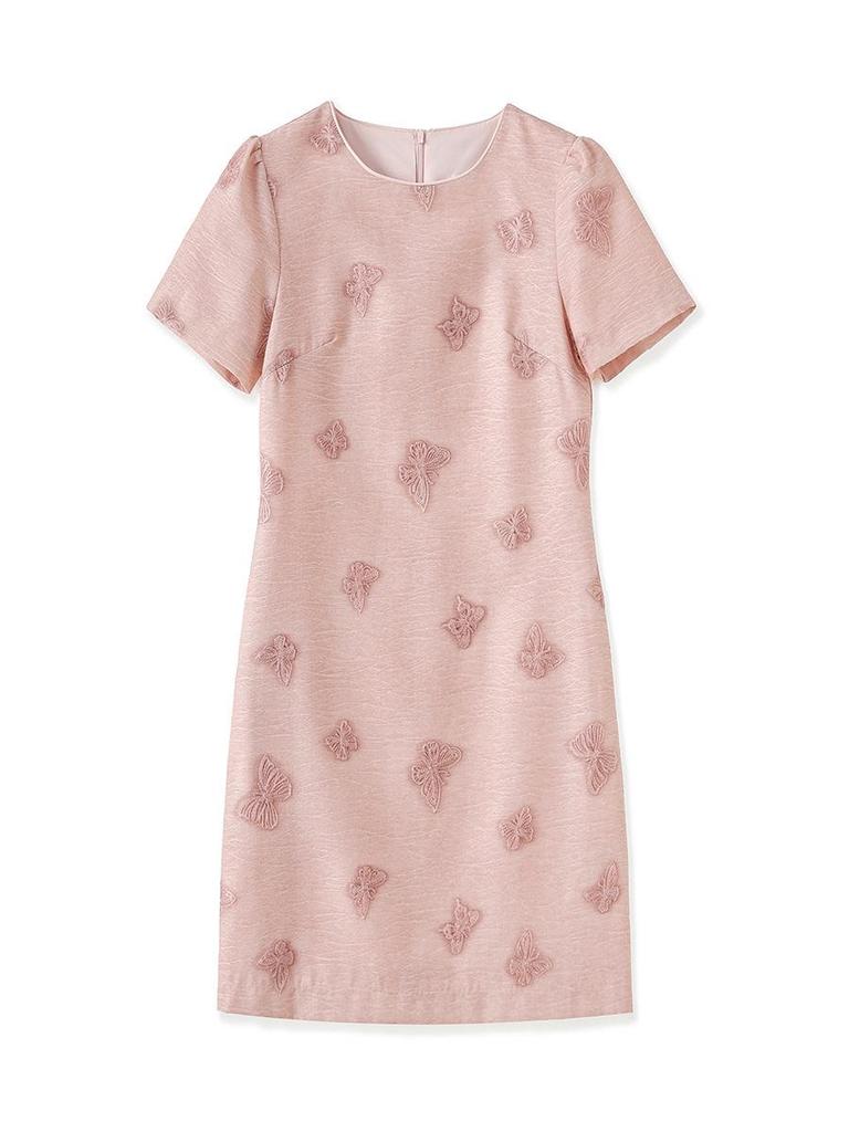 Tencel Linen A-line Dress with Butterfly Embroidery - French Style Slimming Fit for Women