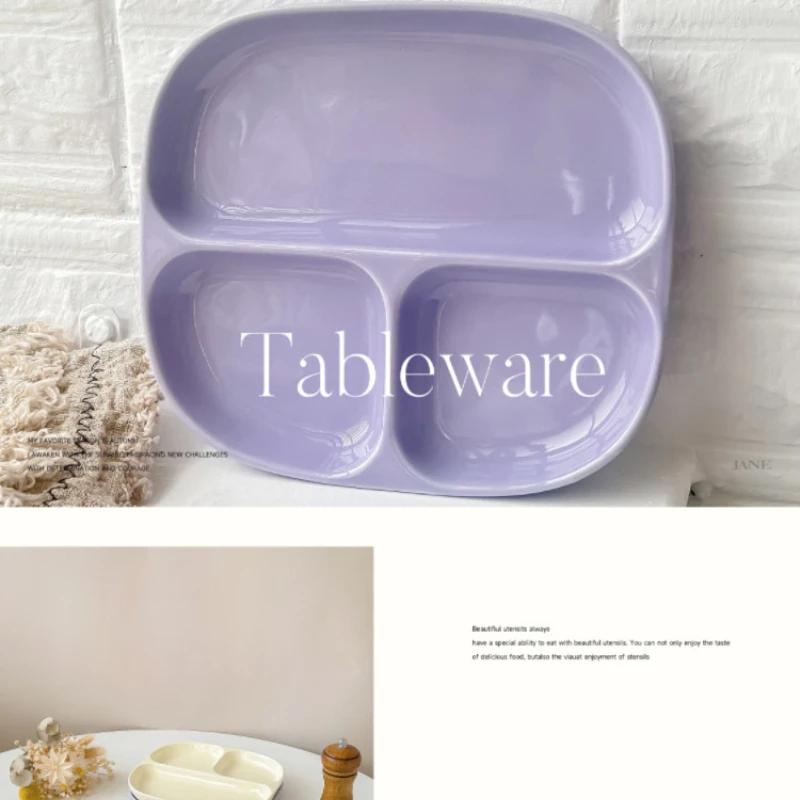 Завтрак Простая керамическая тарелка Безделушка Тарелка Три отделения Микроволновая печь Фрукты Закуска Десерт Тарелка Посуда Кухонные принадлежности