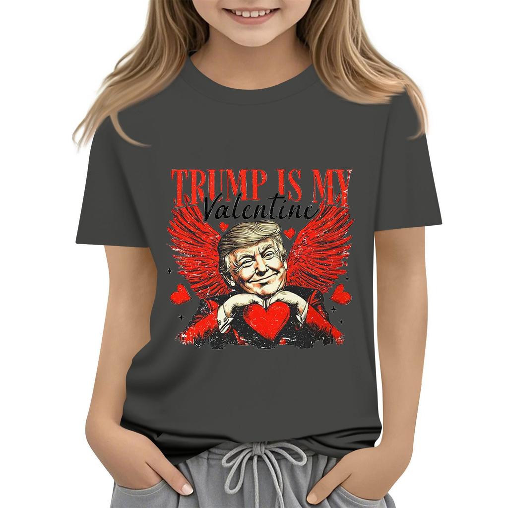 Детская модная повседневная футболка с коротким рукавом и круглым вырезом с принтом ко Дню святого Валентина