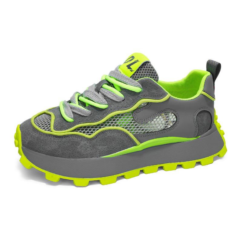 Зеленые кроссовки, мужская повседневная обувь на платформе, мужские спортивные кроссовки, дышащие сетчатые кроссовки, летний уличный стиль