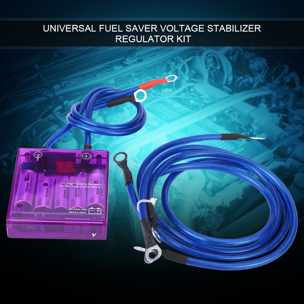Universal Fuel Saver Voltage Stabilizer Regulator Kit W 3 Earth Ground Cables for Car Truck