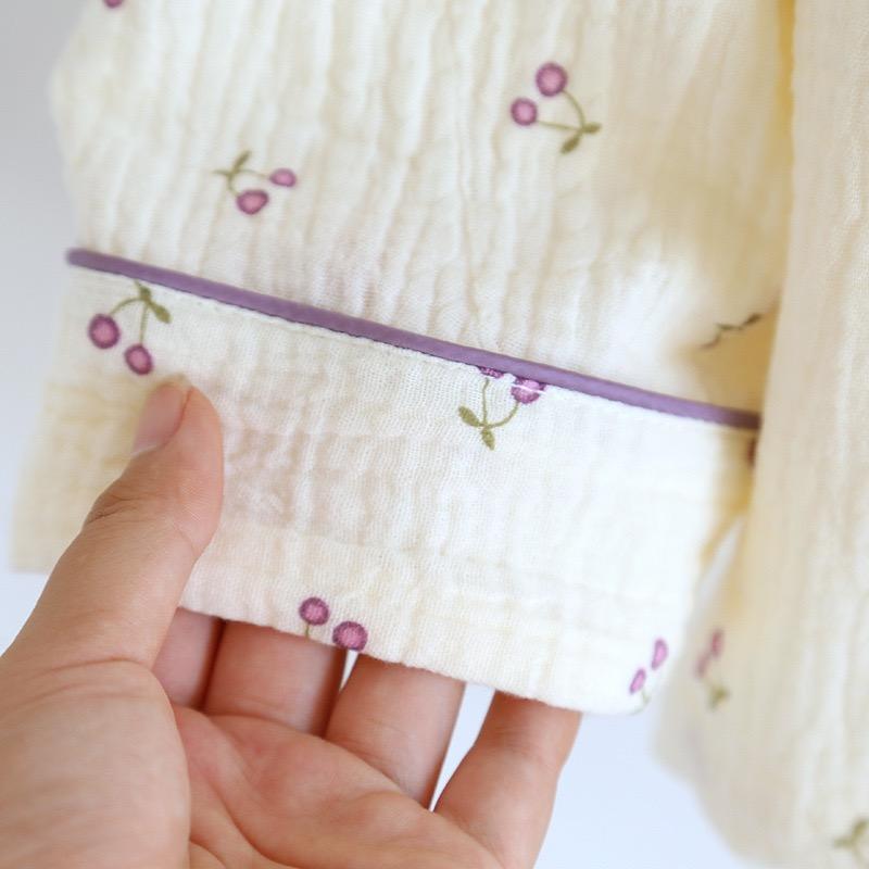 100% хлопок женская пижама осень весна с длинным рукавом мягкая пижама с принтом вишни женский домашний ночной комплект кардиган