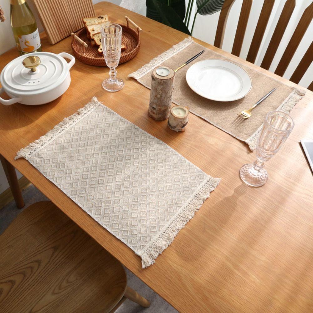 Soft Japanese Style Natural Household Fringed Cotton Linen Table Mats Napkin Placemats Table Decor