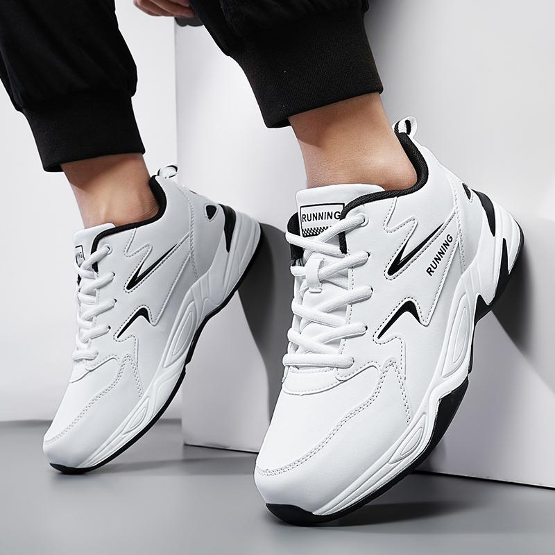 2024 New Men's Spring Autumn Leather Big Size Light Sneaker Thick Sole Non Slip Waterproof Camouflage Lace Up Running Shoes