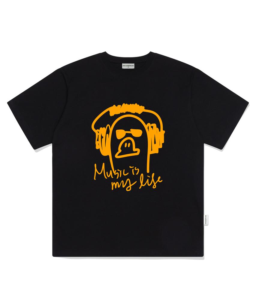 ESCAPEFROM Music Is My Life Print Oversized Short Sleeve T-Shirt Black