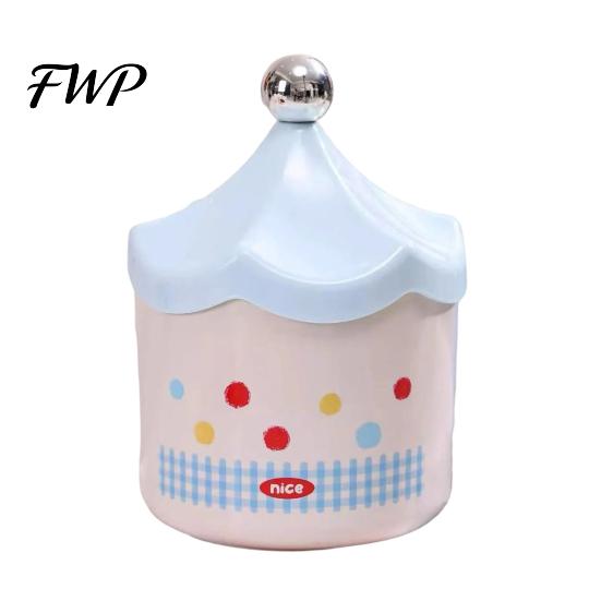 Kawaii Desk Organizer Desktop Trash Can with Flip-top Lid, Macaron Colors Castle Roof Shape, Bedroom Decorative Mini Storage Bin for Office