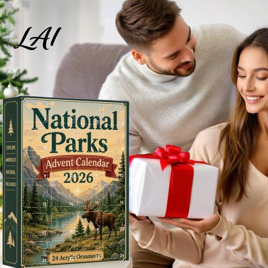 Kids Christmas Party Favors National Parks 24 Days 2026 Advent Calendar Coutdown to Decoration with Holiday Gift for 2D Acrylic Landscape Hanging