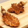 Brown Leaf Ceramic Plate with Bird Design Handcrafted Decorative Tray for Jewelry And Trinkets Thanksgiving Party Supplies