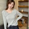 Сладкая базовая футболка для женщин на осень и зиму, приталенный и молодежный полосатый свитер с лацканами, высококачественный трикотажный топ с длинными рукавами