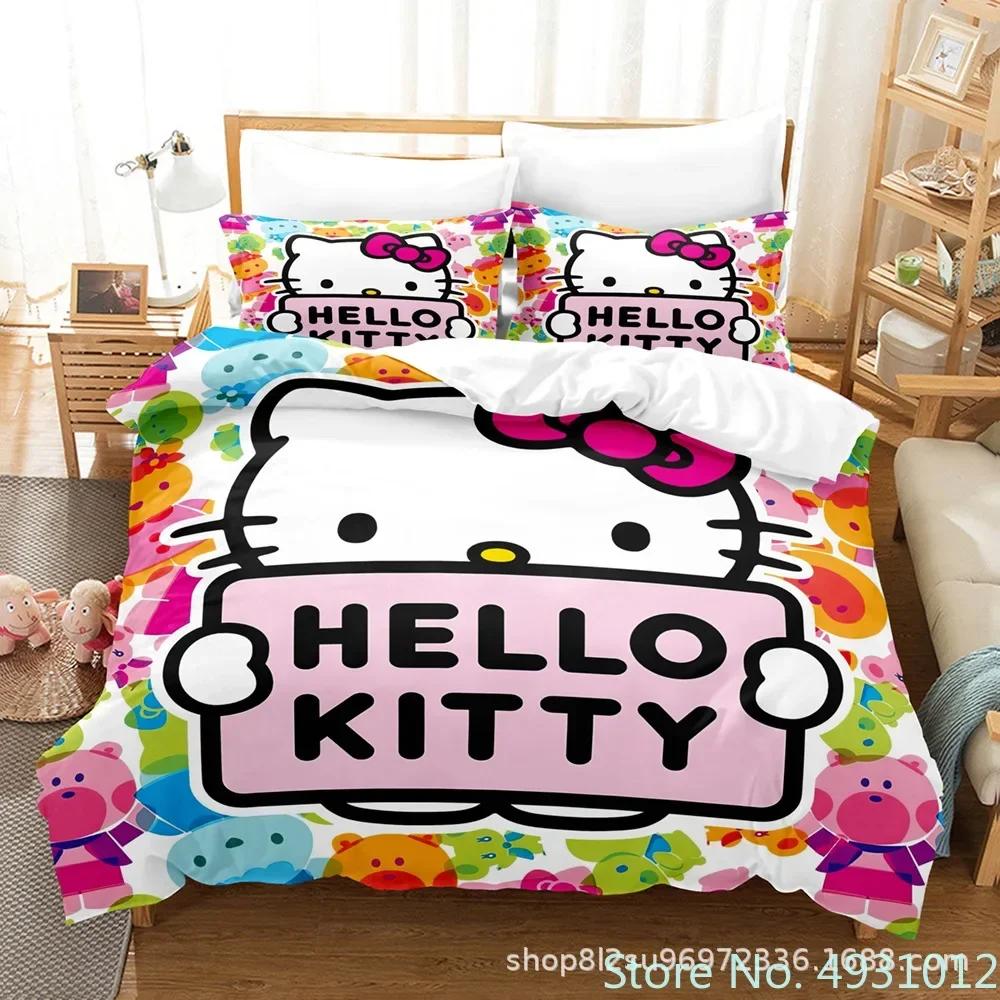 Милый набор постельного белья Hello Kitty Цвета Наволочка Японское Аниме Постельное белье 3D Печатное покрывало Пододеяльник Детский Подарок