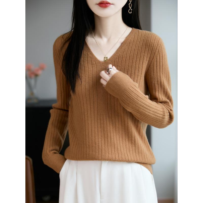 DAFIFY Женская мода повседневная осень-зима однотонный принт длинный рукав V-образный вырез свитера