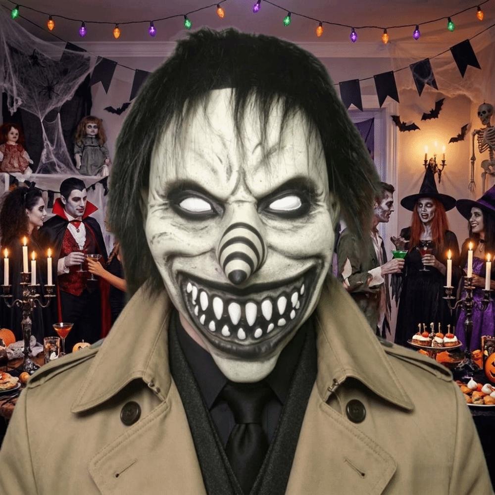 Full Face Spiral Clown Head Cover Spooky Terrifying Cosplay Mask  Haunted House