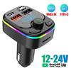 Car Bluetooth 5.0 FM Transmitter PD Type-C Dual USB 3.1A Fast Charger Colorful Ambient Light Handsfree MP3 Modulator Player