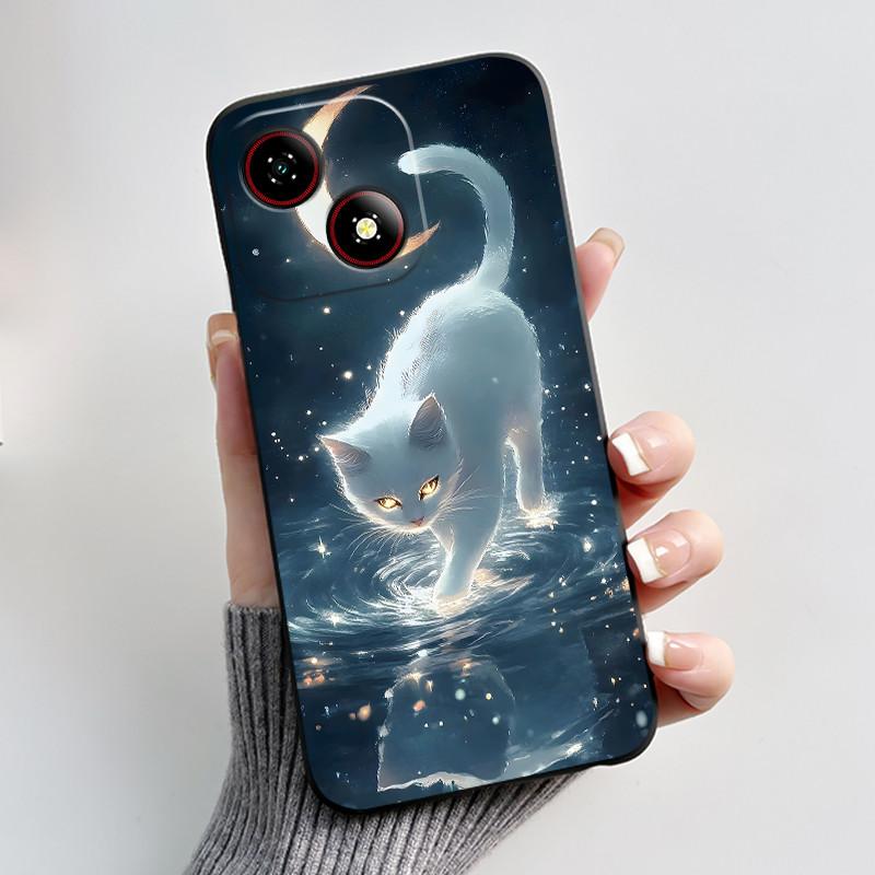 Чехол для телефона ZTE Blade A35E Эстетичный Модный Милый Кот Астронавт Мягкий Силикон Черный Матовый Защитная Задняя Крышка